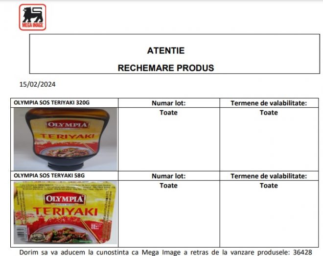 Mega Image a retras de la vânzare un sortiment de sosuri care poate