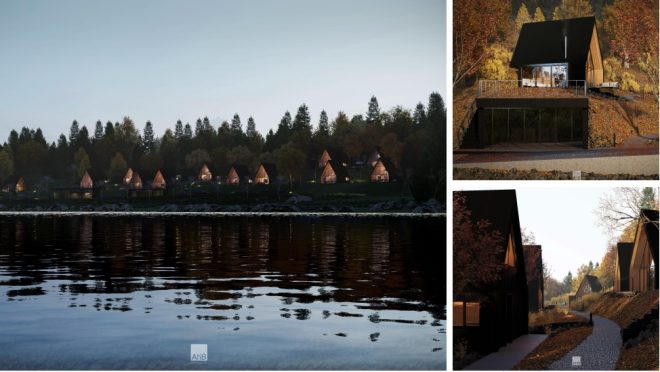 Complex turistic cu 12 case de vacanță pe malul lacului. Va avea zonă de închiriat ATV-uri