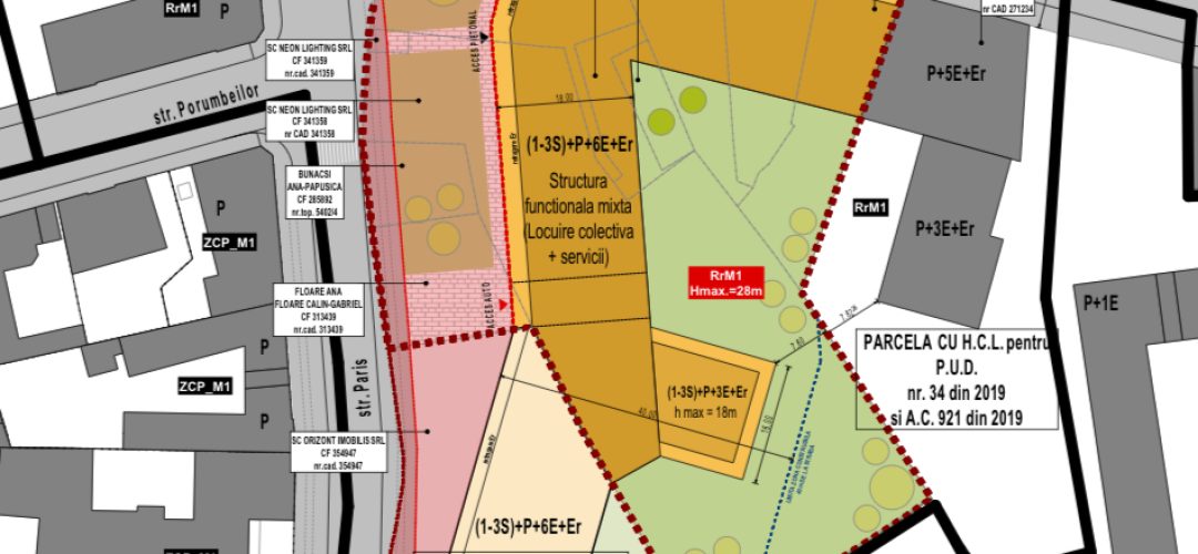 Un bloc cu șapte etaje, propus pe strada Paris. O firmă clujeană își extinde sediul, dar face și locuințe