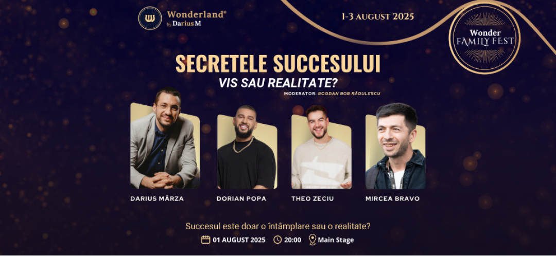 Secretele succesului: Darius Mârza, Theo Zeciu, Dorian Popa și Mircea Bravo, pe scena Wonderland Family Fest